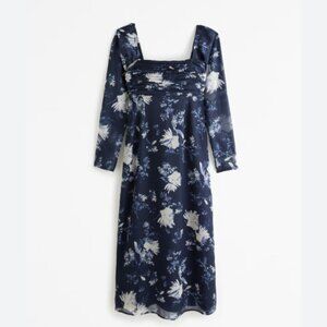 A&F Emerson Chiffon Long-Sleeve Midi Dress, Small Petite